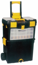plastic tools box with plastic tray inside with wheels